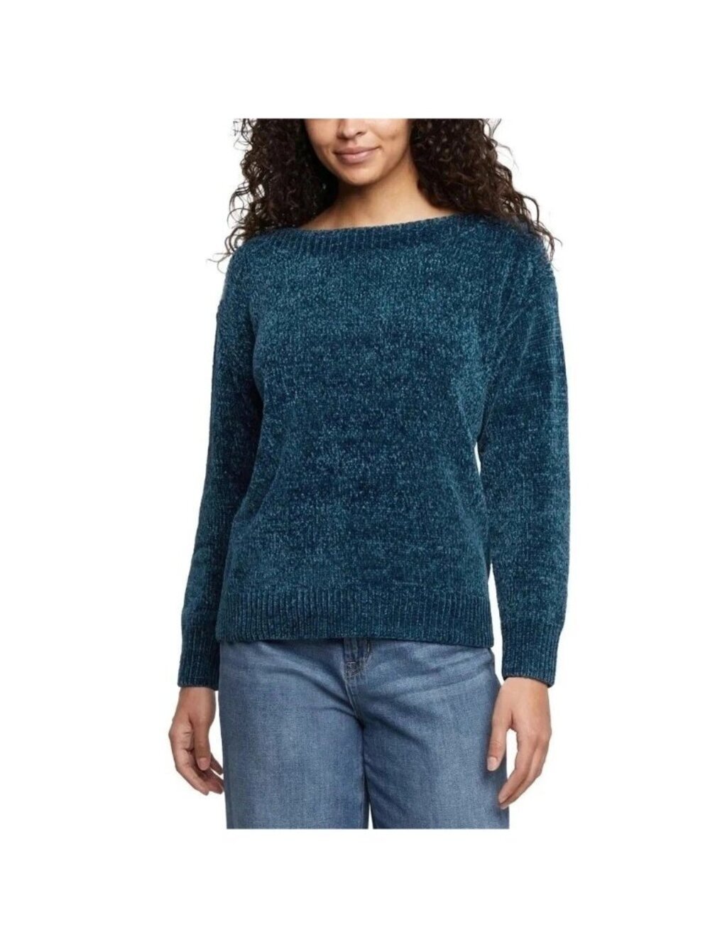 NWT Orvis Women's S Blue Chenille Sweater Soft Pullover Boat Neck